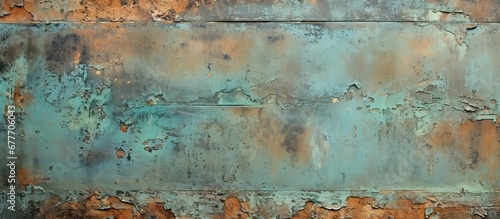 The vintage abstract pattern on the green grunge wall displayed an intricate combination of blue metal old steel iron and copper creating a captivating texture and design