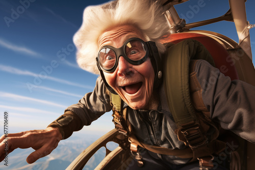 an elderly woman jumps with a parachute © Anastasiia Trembach