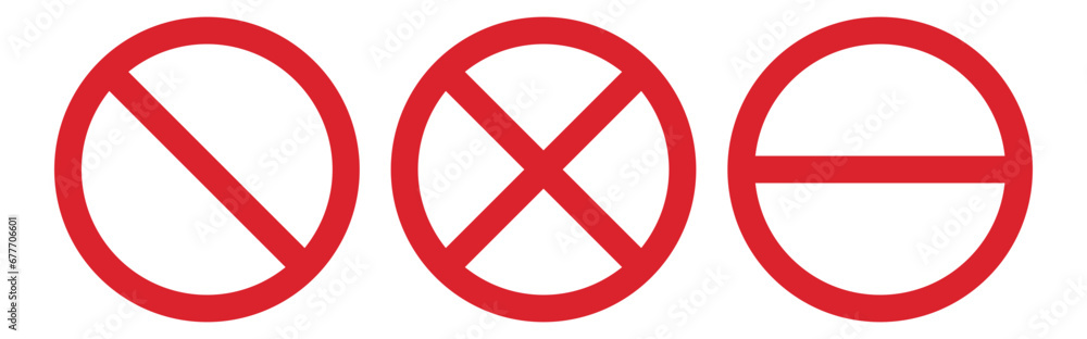 Set of close icon vector sign. Stop road prohibition sign isolated on white. Set of close icon vector sign. Stop road prohibition sign isolated on white.