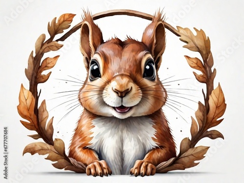 watercolor logo with a squirrel