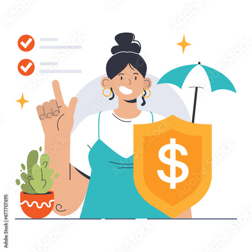 Insurance. Idea of security and protection of life and property. Healthcare and first aid. Emergencies compensation or clinic services spendings coverage. Flat vector illustration