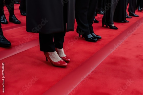 Feet close-up on the edge of the carpet. Generative AI