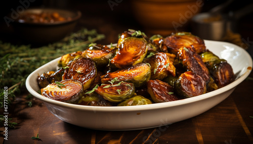 Baked brussels sprouts with honey balsamic sauce photo
