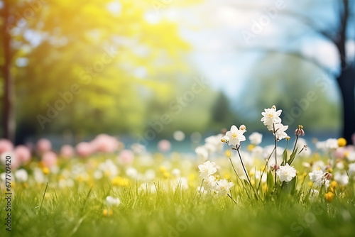 blurred natural background with spring park and flowers