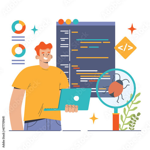 Open source. Software with code available for use, modification, and distribution. Collaborative free accessible software. Flat vector illustration