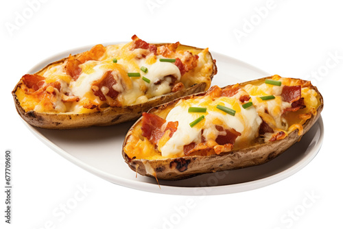 Plate of Potato Skins with Bacon and Cheese Isolated on a Transparent Background