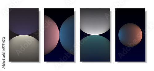 Set of modern trendy grainy gradient covers for business brochures, booklets, or report designs. Vector illustration of minimalistic posters with blurred colorful gradient shapes.