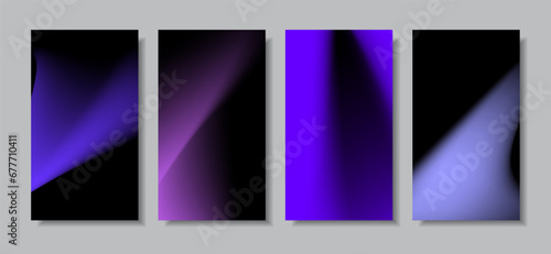 Set of modern trendy grainy gradient covers for business brochures, booklets, or report designs. Vector illustration of minimalistic posters with blurred colorful gradient shapes.