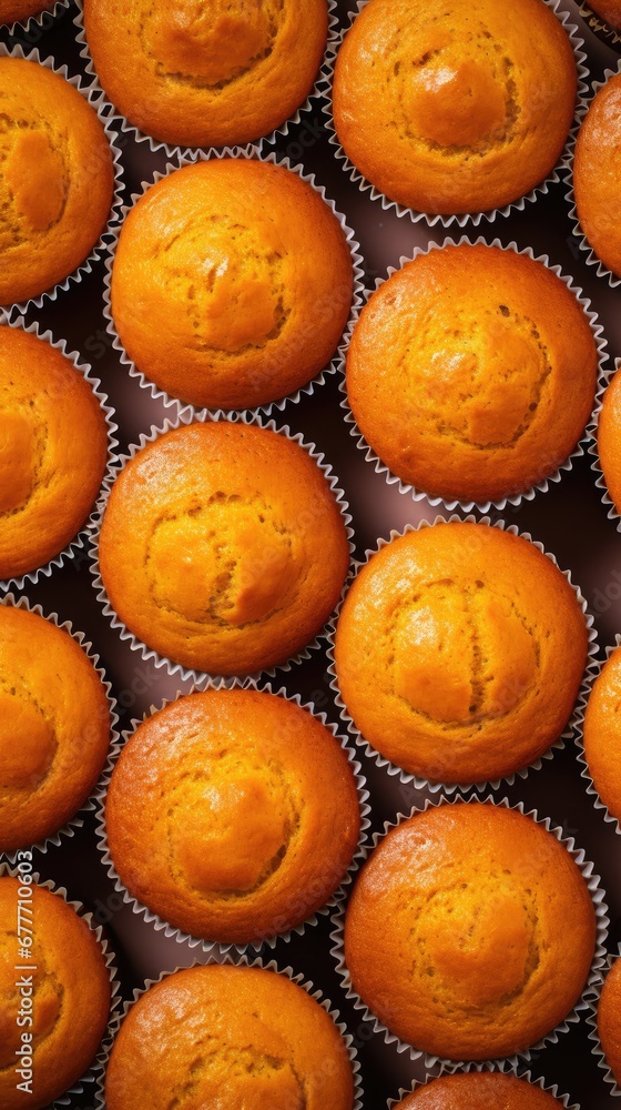  a close up of many orange muffins in a muffin tin lined with other muffins and muffins in the middle of the muffin.  generative ai