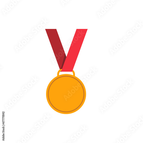 Medal icon with red ribbon tranperant background 