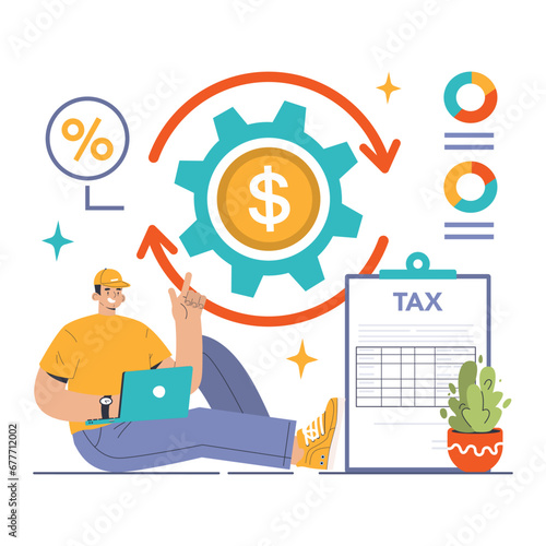 Tax optimization. Financial efficiency, budgeting and economy idea. Taxes planning, declaration preparing and calculation. Flat vector illustration