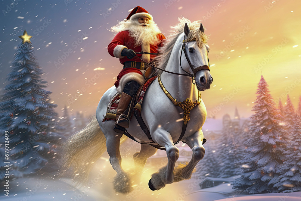 Santa claus with a horse generative ai