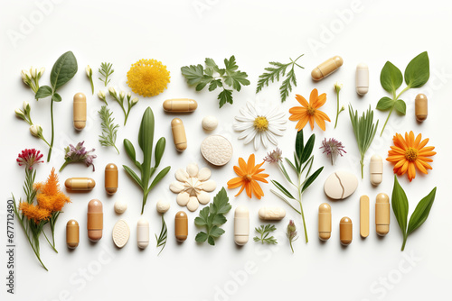 pills made of herbs and flowers photo