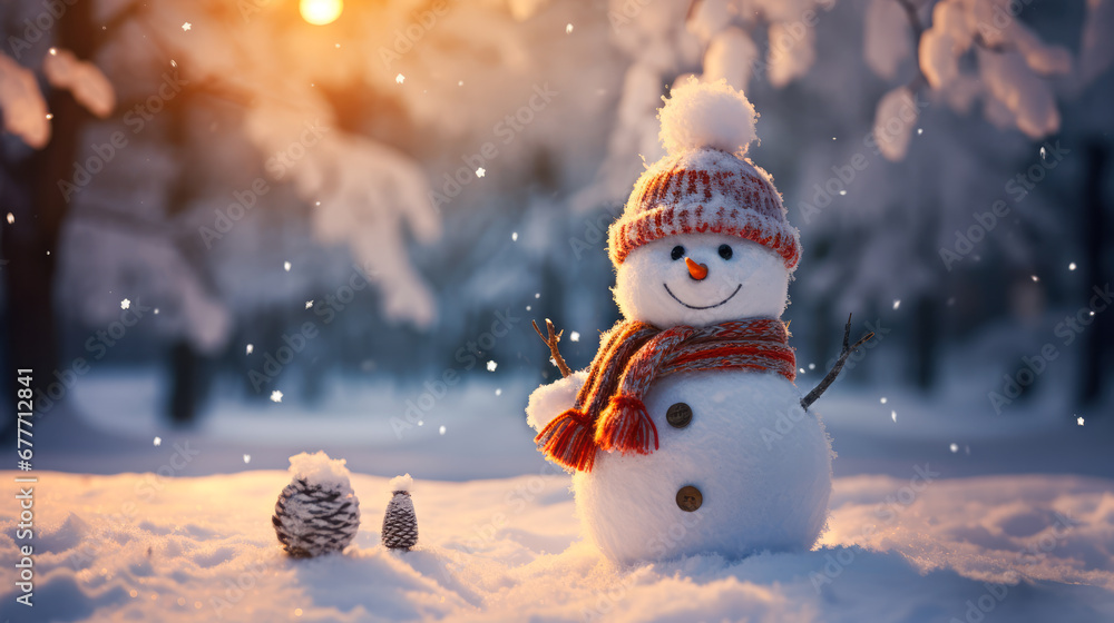  Cute Snowman in the Winter Forest
