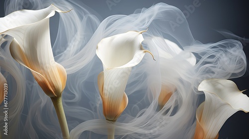  a close up of a white flower with smoke coming out of it's petals and behind it is an image of a flower with smoke coming out of it's petals. generative ai