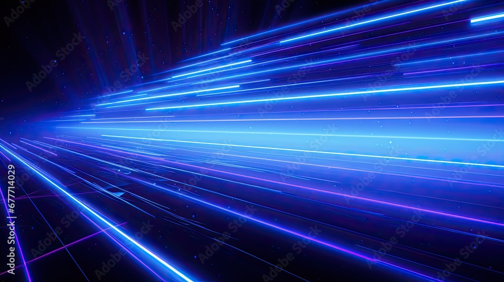 Blue neon laser lines abstract background. Generative AI