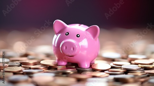 piggy bank with coin on old wooden table