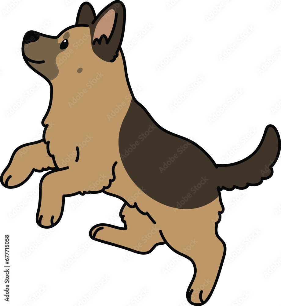 Simple and cute hand drawn German Shepherd dog jumping illustration Simple and cute hand drawn German Shepherd dog jumping illustration