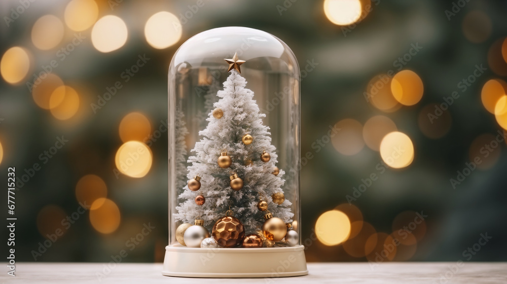 Christmas tree in a glass globe. Generative AI