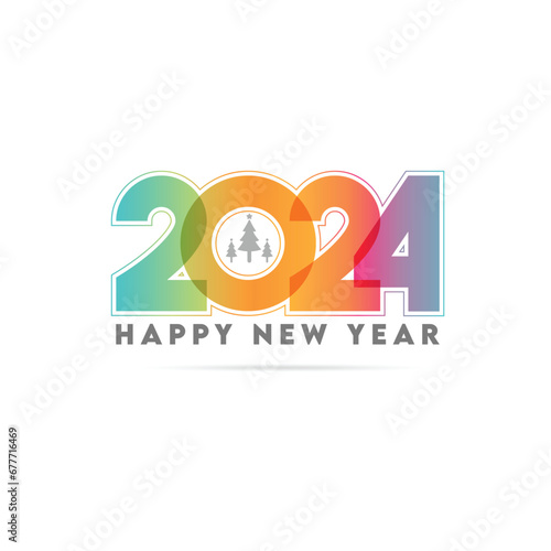 Happy new year 2024 design. With colorful truncated number illustrations. Premium vector design for poster, banner, greeting and new year 2024 celebration.