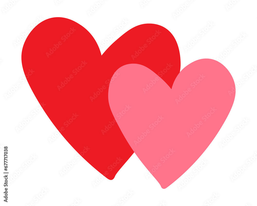 Two hand drawn heart isolated on transparent background. PNG