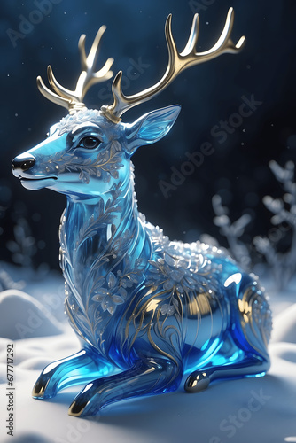 Enchanting Frost: Glass Winter Deer in Golden Accents and Exquisite Details