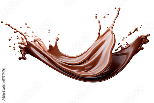 Dark brown Chocolate or cocoa liquid swirl splash with little choc bubbles isolated on clear png background, liquid fluid element flowing in form of wave. © TANATPON