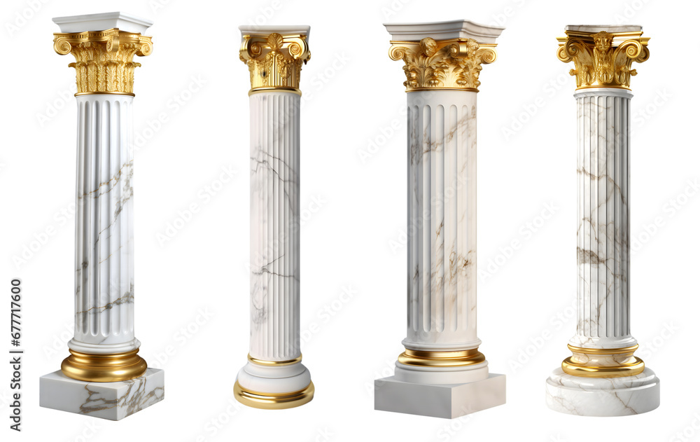 Naklejka premium Set of ancient columns. Elements of ancient architecture. Edited AI illustration. 