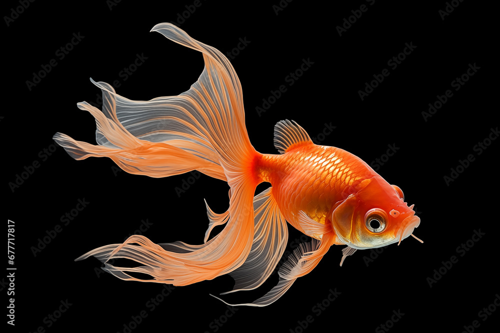 Vibrant Comet Goldfish Isolated on Black Background Vibrant Comet Goldfish Isolated on Black Background