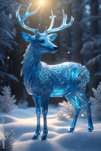 Icy Elegance: Blue Frost, Golden Accents, and the Delicate Glass Deer © valenia