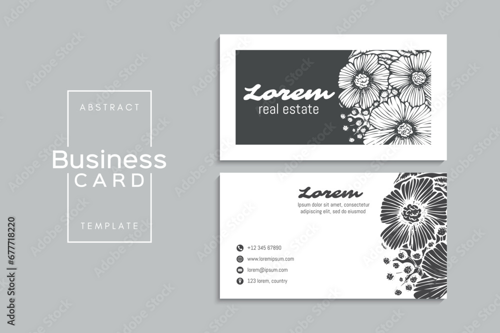 business card template set with flowers	
