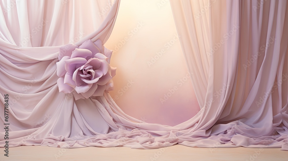 a picture of a curtain with a flower in the middle of the curtain and the light coming through the window behind the curtain is a pink rose that is in the center of the photo. generative ai a picture of a curtain with a flower in the middle of the curtain and the light coming through the window behind the curtain is a pink rose that is in the center of the photo. generative ai