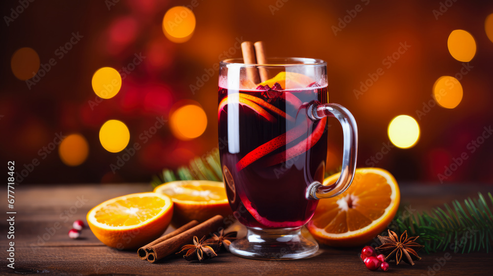 Delicious Mulled Wine, Festive Christmas Background Delicious Mulled Wine, Festive Christmas Background