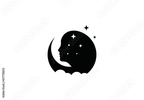 night dream logo design, silhouette of people cloud moon stars combination of vector symbols