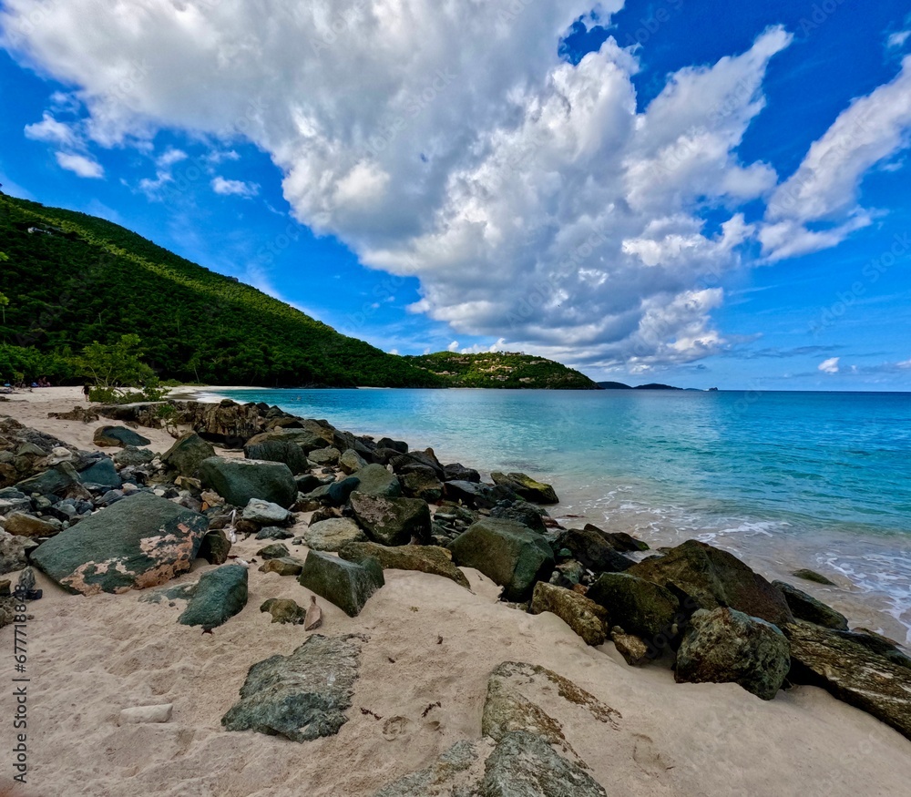 Relaxing beach scene with cool, blue water along the St. Thomas US Virgin Islands Relaxing beach scene with cool, blue water along the St. Thomas US Virgin Islands