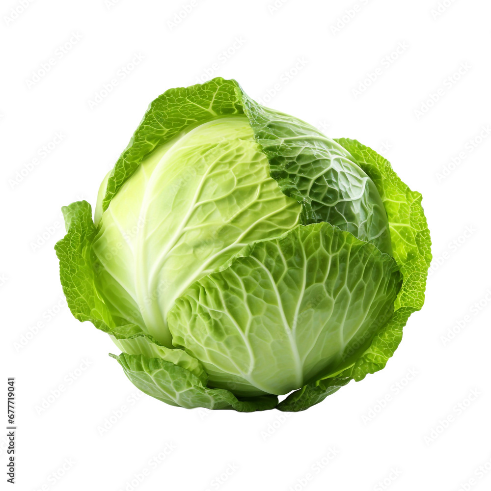 Fresh green cabbage isolated on transparent background