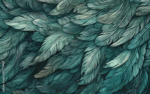 Wallpaper Mural beautiful elegant green feathers illustration pattern on dark background Torontodigital.ca