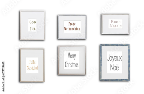 Biderrahmen mit Weihnachtsgrüssen in verschiedenen Sprachen