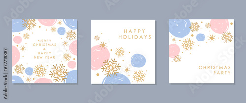 Merry Christmas and Happy New Year, greeting card set, vector illustration.