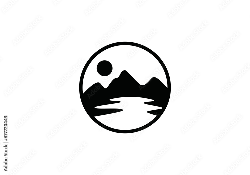 silhouette mountain river logo design vector illustration silhouette mountain river logo design vector illustration