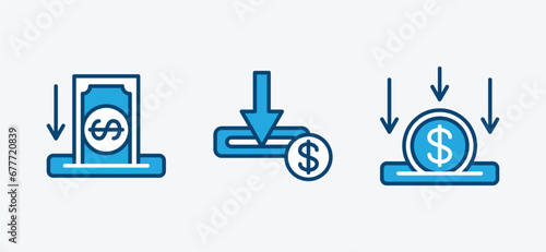 Financial deposits icon set. Deposit money. Money deposited or stored in a bank account. Vector illustration