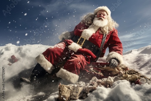 Santa Claus’s Unfortunate Tumble in the Snowy Mountains