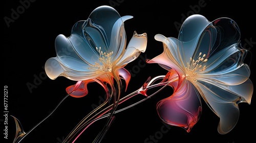  a close up of a flower on a black background with a red and blue flower in the middle of the flower and a blue flower in the middle of the flower. generative ai