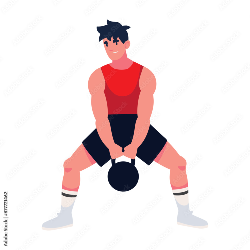 fitness strong man with kettlebell