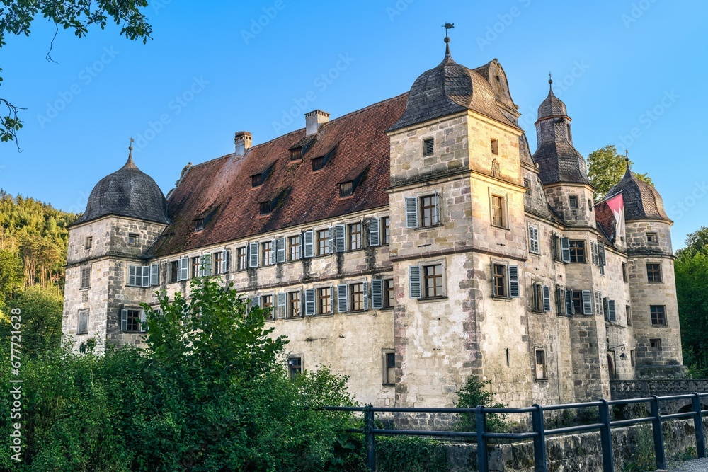 Exterior of Schloss Mitwitz Castle in Mitwitz, Germany under a blue sky