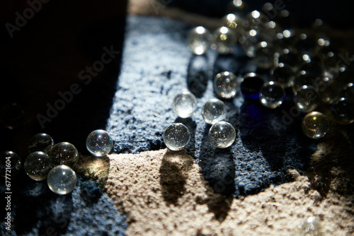 Closeup shot of small transparent glass balls