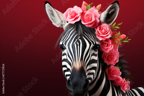 zebra with flowers