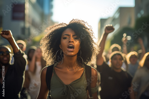 african american woman at a street protest