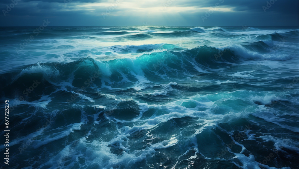 The luminous blue ocean waves from small microorganisms make a natural blue neon light at night The luminous blue ocean waves from small microorganisms make a natural blue neon light at night