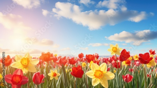 red sun colorful field field illustration flower summer  light beautiful  sky plant red sun colorful field field